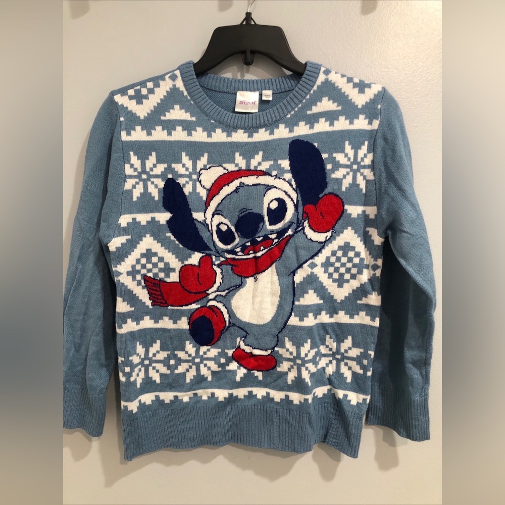 Disney Stitch Ugly Christmas Sweater Blue Snowflake Fair Isle Women's Medium